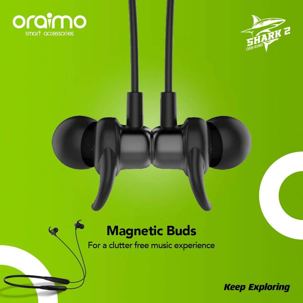 Oraimo OEB E59D Wireless Neckband In Ear Earphone Shark 2 Sport Neckband Bluetoo