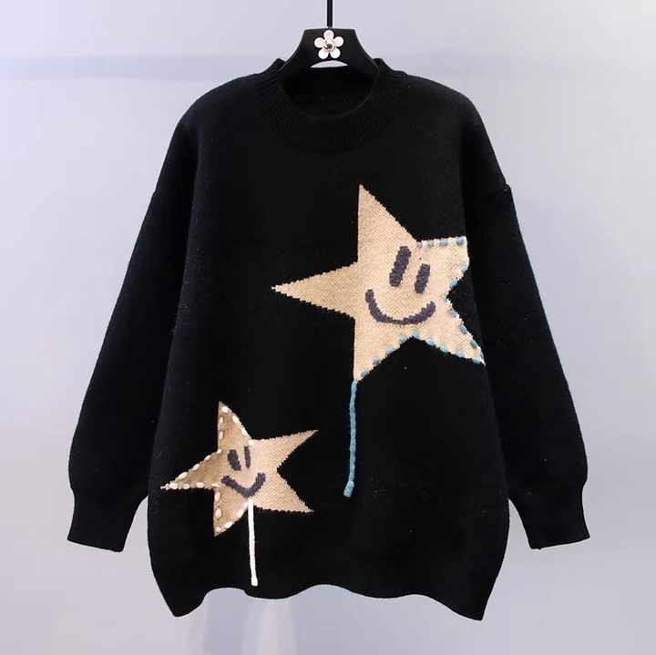 Sweater women's autumn and winter new loose slouchy design star knitted top