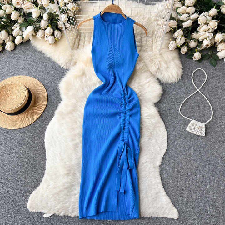 Hot Sale Sexy Vest Dress 2023 Summer Fashion Round Neck Backless Dress Lady Slee