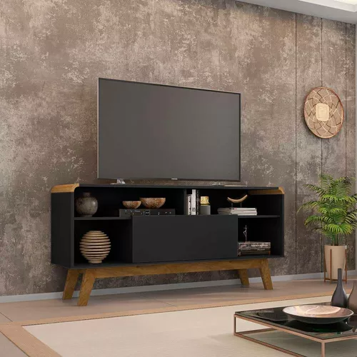 Lazuli Tv Rack 55 Inches 135 X 63 Cm Stick Foot Curved Corner Black