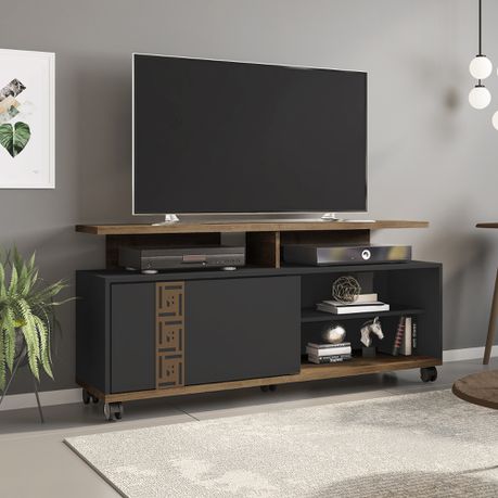 Linx Rack Topazio Entertainment TV Stand - Black & Brown